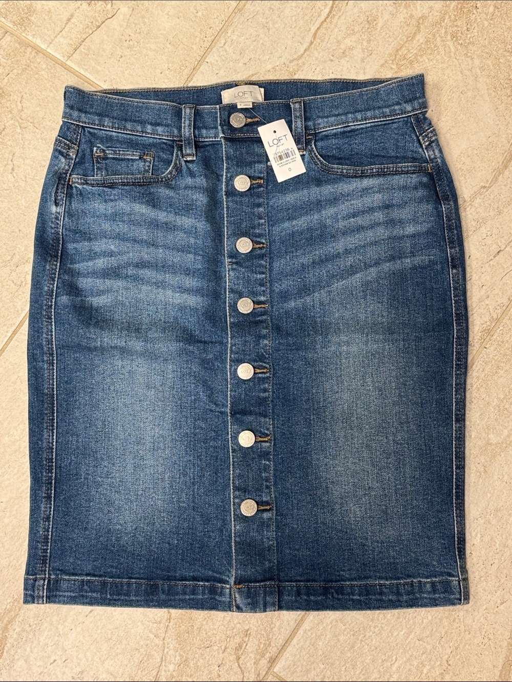 LOFT Blue Button-Front Denim Pencil Skirt Size 0